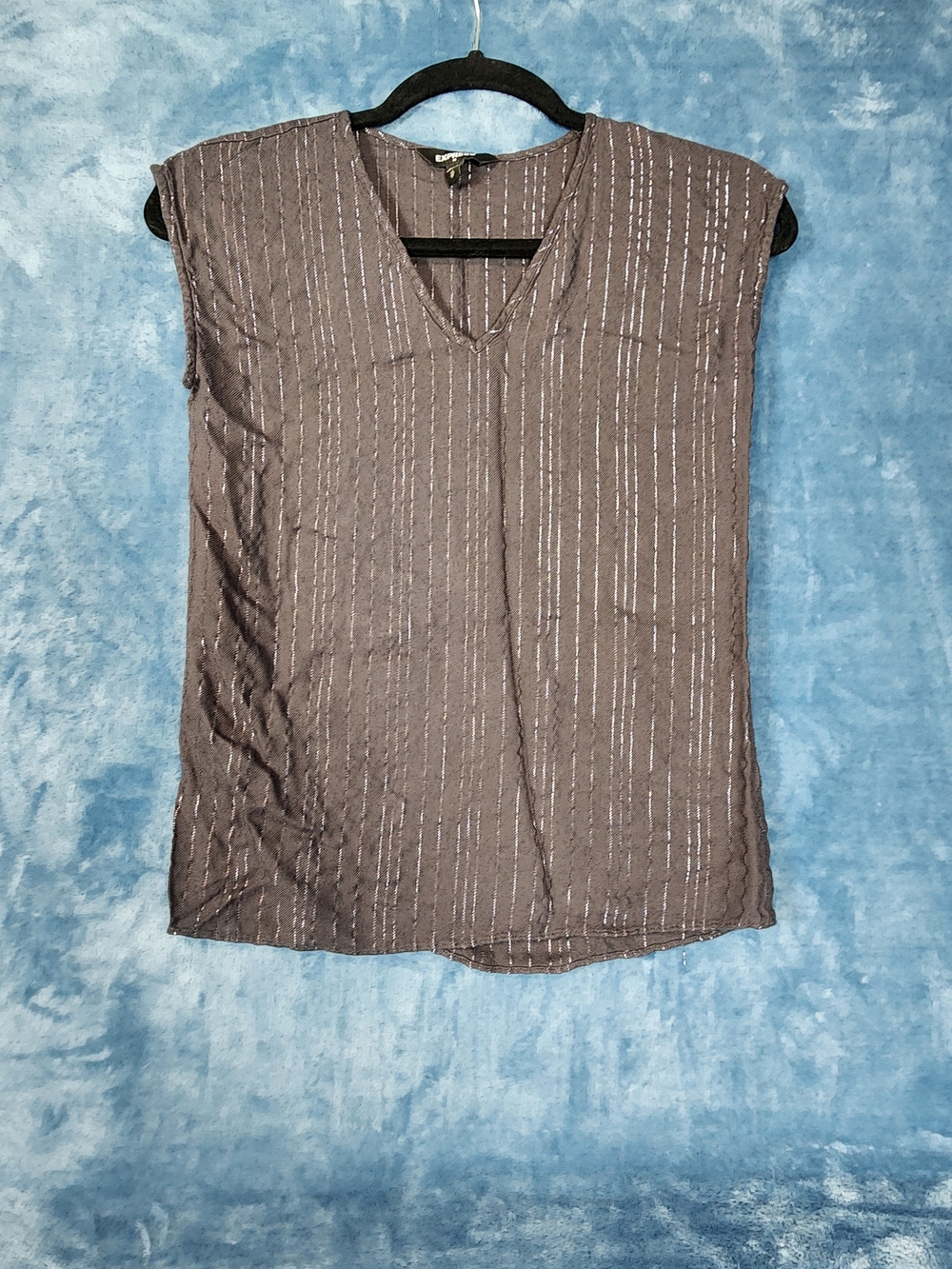 Express Gray Tank Top with Silver Metallic Stripes